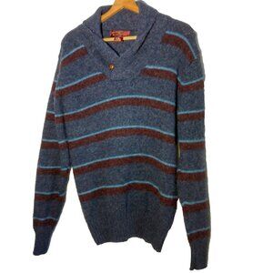 The Northwestern Knitting Company Sweater L Cowl Neck Blue Stripe Wool Blend